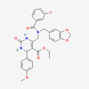 molecular formula C30H28FN3O7 B4328123 ethyl 6-{[(1,3-benzodioxol-5-ylmethyl)(3-fluorobenzoyl)amino]methyl}-4-(4-methoxyphenyl)-2-oxo-1,2,3,4-tetrahydropyrimidine-5-carboxylate 