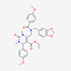 molecular formula C31H31N3O8 B4328129 ethyl 6-{[(1,3-benzodioxol-5-ylmethyl)(4-methoxybenzoyl)amino]methyl}-4-(4-methoxyphenyl)-2-oxo-1,2,3,4-tetrahydropyrimidine-5-carboxylate 