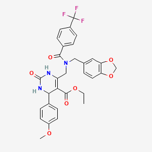 molecular formula C31H28F3N3O7 B4328135 ethyl 6-({(1,3-benzodioxol-5-ylmethyl)[4-(trifluoromethyl)benzoyl]amino}methyl)-4-(4-methoxyphenyl)-2-oxo-1,2,3,4-tetrahydropyrimidine-5-carboxylate 