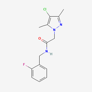 molecular formula C14H15ClFN3O B4328174 2-(4-chloro-3,5-dimethyl-1H-pyrazol-1-yl)-N-(2-fluorobenzyl)acetamide 