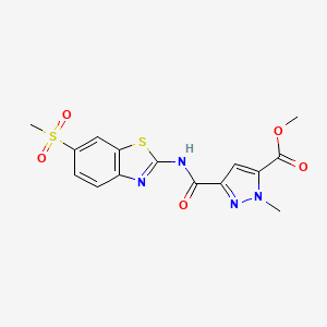 molecular formula C15H14N4O5S2 B4328183 methyl 1-methyl-3-({[6-(methylsulfonyl)-1,3-benzothiazol-2-yl]amino}carbonyl)-1H-pyrazole-5-carboxylate 