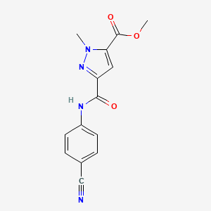 molecular formula C14H12N4O3 B4328191 methyl 3-{[(4-cyanophenyl)amino]carbonyl}-1-methyl-1H-pyrazole-5-carboxylate 