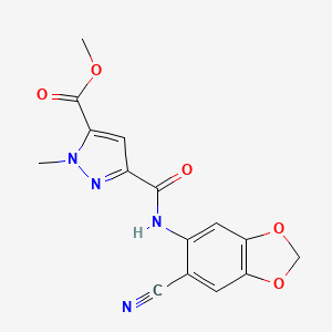 molecular formula C15H12N4O5 B4328198 methyl 3-{[(6-cyano-1,3-benzodioxol-5-yl)amino]carbonyl}-1-methyl-1H-pyrazole-5-carboxylate 