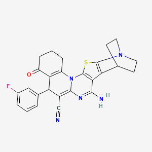 molecular formula C26H22FN5OS B4328230 4-amino-8-(3-fluorophenyl)-10-oxo-17-thia-5,15,19-triazahexacyclo[17.2.2.0~2,18~.0~3,16~.0~6,15~.0~9,14~]tricosa-2(18),3(16),4,6,9(14)-pentaene-7-carbonitrile 