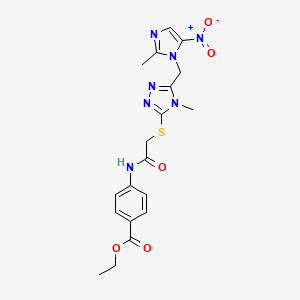 molecular formula C19H21N7O5S B4328232 ethyl 4-{[({4-methyl-5-[(2-methyl-5-nitro-1H-imidazol-1-yl)methyl]-4H-1,2,4-triazol-3-yl}thio)acetyl]amino}benzoate 