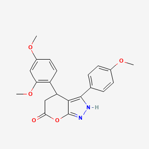 molecular formula C21H20N2O5 B4328235 4-(2,4-dimethoxyphenyl)-3-(4-methoxyphenyl)-4,5-dihydropyrano[2,3-c]pyrazol-6(1H)-one 