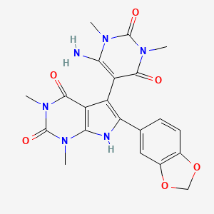 molecular formula C21H20N6O6 B4328266 5-(6-amino-1,3-dimethyl-2,4-dioxo-1,2,3,4-tetrahydropyrimidin-5-yl)-6-(1,3-benzodioxol-5-yl)-1,3-dimethyl-1H-pyrrolo[2,3-d]pyrimidine-2,4(3H,7H)-dione 