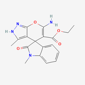molecular formula C18H18N4O4 B4328293 ethyl 6'-amino-1,3'-dimethyl-2-oxo-1,2-dihydro-1'H-spiro[indole-3,4'-pyrano[2,3-c]pyrazole]-5'-carboxylate 