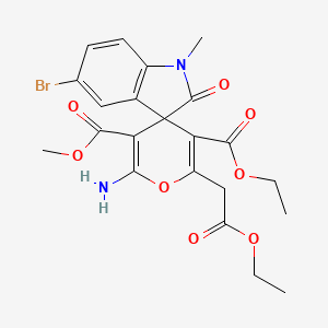 molecular formula C22H23BrN2O8 B4328301 5'-ethyl 3'-methyl 2'-amino-5-bromo-6'-(2-ethoxy-2-oxoethyl)-1-methyl-2-oxo-1,2-dihydrospiro[indole-3,4'-pyran]-3',5'-dicarboxylate 