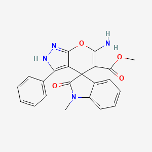 molecular formula C22H18N4O4 B4328304 methyl 6'-amino-1-methyl-2-oxo-3'-phenyl-1,2-dihydro-1'H-spiro[indole-3,4'-pyrano[2,3-c]pyrazole]-5'-carboxylate 