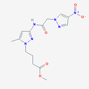 molecular formula C14H18N6O5 B4328335 methyl 4-(5-methyl-3-{[(4-nitro-1H-pyrazol-1-yl)acetyl]amino}-1H-pyrazol-1-yl)butanoate 