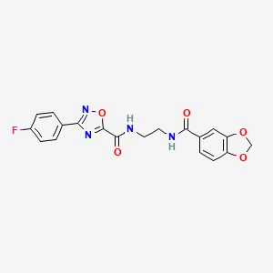 molecular formula C19H15FN4O5 B4328358 N-{2-[(1,3-benzodioxol-5-ylcarbonyl)amino]ethyl}-3-(4-fluorophenyl)-1,2,4-oxadiazole-5-carboxamide 