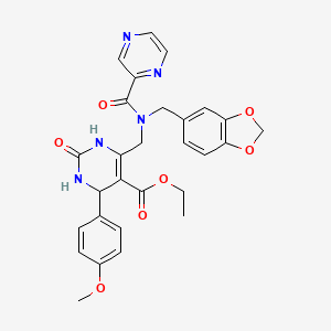 molecular formula C28H27N5O7 B4328391 ethyl 6-{[(1,3-benzodioxol-5-ylmethyl)(pyrazin-2-ylcarbonyl)amino]methyl}-4-(4-methoxyphenyl)-2-oxo-1,2,3,4-tetrahydropyrimidine-5-carboxylate 