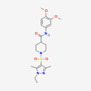 molecular formula C21H30N4O5S B4328547 N-(3,4-dimethoxyphenyl)-1-[(1-ethyl-3,5-dimethyl-1H-pyrazol-4-yl)sulfonyl]piperidine-4-carboxamide 