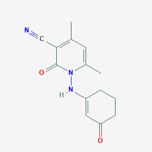 molecular formula C14H15N3O2 B4328567 4,6-dimethyl-2-oxo-1-[(3-oxocyclohex-1-en-1-yl)amino]-1,2-dihydropyridine-3-carbonitrile 