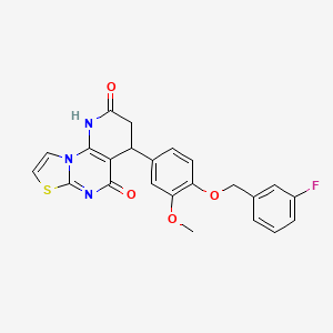 molecular formula C23H18FN3O4S B4328593 4-{4-[(3-fluorobenzyl)oxy]-3-methoxyphenyl}-3,4-dihydro-2H-pyrido[3,2-e][1,3]thiazolo[3,2-a]pyrimidine-2,5(1H)-dione 