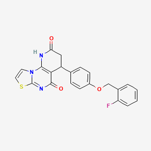 molecular formula C22H16FN3O3S B4328612 4-{4-[(2-fluorobenzyl)oxy]phenyl}-3,4-dihydro-2H-pyrido[3,2-e][1,3]thiazolo[3,2-a]pyrimidine-2,5(1H)-dione 