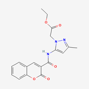 molecular formula C18H17N3O5 B4328621 ethyl (3-methyl-5-{[(2-oxo-2H-chromen-3-yl)carbonyl]amino}-1H-pyrazol-1-yl)acetate 