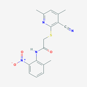 molecular formula C17H16N4O3S B4328640 2-[(3-cyano-4,6-dimethylpyridin-2-yl)thio]-N-(2-methyl-6-nitrophenyl)acetamide 