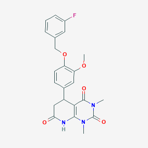 molecular formula C23H22FN3O5 B4328663 5-{4-[(3-fluorobenzyl)oxy]-3-methoxyphenyl}-1,3-dimethyl-5,8-dihydropyrido[2,3-d]pyrimidine-2,4,7(1H,3H,6H)-trione 