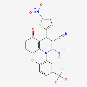 molecular formula C21H14ClF3N4O3S B4328674 2-amino-1-[2-chloro-5-(trifluoromethyl)phenyl]-4-(5-nitro-2-thienyl)-5-oxo-1,4,5,6,7,8-hexahydroquinoline-3-carbonitrile 