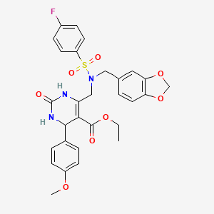 molecular formula C29H28FN3O8S B4328708 ethyl 6-({(1,3-benzodioxol-5-ylmethyl)[(4-fluorophenyl)sulfonyl]amino}methyl)-4-(4-methoxyphenyl)-2-oxo-1,2,3,4-tetrahydropyrimidine-5-carboxylate 