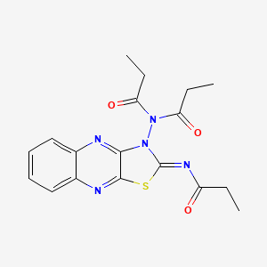 molecular formula C18H19N5O3S B4328720 N-[3-(dipropionylamino)[1,3]thiazolo[4,5-b]quinoxalin-2(3H)-ylidene]propanamide 