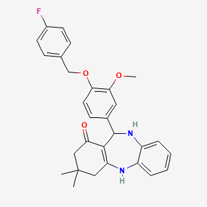 molecular formula C29H29FN2O3 B4328816 11-{4-[(4-fluorobenzyl)oxy]-3-methoxyphenyl}-3,3-dimethyl-2,3,4,5,10,11-hexahydro-1H-dibenzo[b,e][1,4]diazepin-1-one 