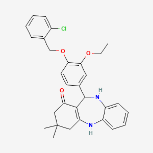 molecular formula C30H31ClN2O3 B4328821 11-{4-[(2-chlorobenzyl)oxy]-3-ethoxyphenyl}-3,3-dimethyl-2,3,4,5,10,11-hexahydro-1H-dibenzo[b,e][1,4]diazepin-1-one 