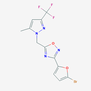 molecular formula C12H8BrF3N4O2 B4328879 3-(5-bromo-2-furyl)-5-{[5-methyl-3-(trifluoromethyl)-1H-pyrazol-1-yl]methyl}-1,2,4-oxadiazole 