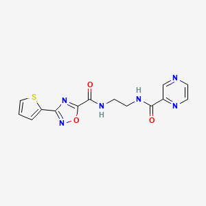 molecular formula C14H12N6O3S B4328892 N-[2-({[3-(2-thienyl)-1,2,4-oxadiazol-5-yl]carbonyl}amino)ethyl]pyrazine-2-carboxamide 