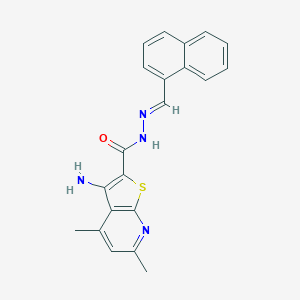 molecular formula C21H18N4OS B432915 3-amino-4,6-dimethyl-N-[(E)-naphthalen-1-ylmethylideneamino]thieno[2,3-b]pyridine-2-carboxamide 