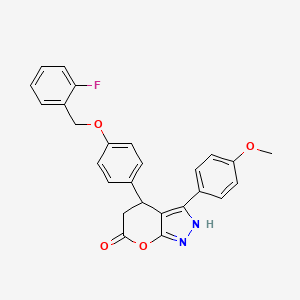 molecular formula C26H21FN2O4 B4329300 4-{4-[(2-fluorobenzyl)oxy]phenyl}-3-(4-methoxyphenyl)-4,5-dihydropyrano[2,3-c]pyrazol-6(1H)-one 