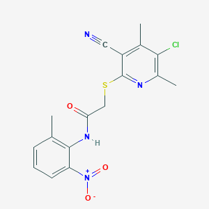 2-[(5-chloro-3-cyano-4,6-dimethylpyridin-2-yl)thio]-N-(2-methyl-6-nitrophenyl)acetamide