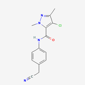 molecular formula C14H13ClN4O B4329623 4-chloro-N-[4-(cyanomethyl)phenyl]-1,3-dimethyl-1H-pyrazole-5-carboxamide 