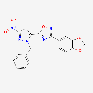 molecular formula C19H13N5O5 B4329625 3-(1,3-benzodioxol-5-yl)-5-(1-benzyl-3-nitro-1H-pyrazol-5-yl)-1,2,4-oxadiazole 