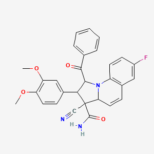 molecular formula C29H24FN3O4 B4329669 1-benzoyl-3-cyano-2-(3,4-dimethoxyphenyl)-7-fluoro-1,2,3,3a-tetrahydropyrrolo[1,2-a]quinoline-3-carboxamide 