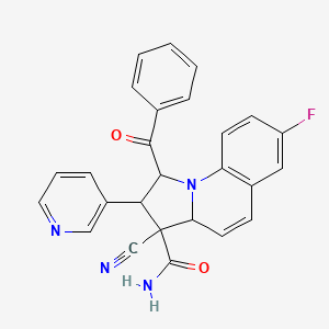 molecular formula C26H19FN4O2 B4329676 1-benzoyl-3-cyano-7-fluoro-2-pyridin-3-yl-1,2,3,3a-tetrahydropyrrolo[1,2-a]quinoline-3-carboxamide 