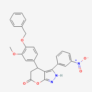 molecular formula C26H21N3O6 B4329821 4-[4-(benzyloxy)-3-methoxyphenyl]-3-(3-nitrophenyl)-4,5-dihydropyrano[2,3-c]pyrazol-6(1H)-one 