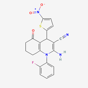 molecular formula C20H15FN4O3S B4329830 2-amino-1-(2-fluorophenyl)-4-(5-nitro-2-thienyl)-5-oxo-1,4,5,6,7,8-hexahydroquinoline-3-carbonitrile 