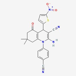 molecular formula C23H19N5O3S B4329845 2-amino-1-(4-cyanophenyl)-7,7-dimethyl-4-(5-nitro-2-thienyl)-5-oxo-1,4,5,6,7,8-hexahydroquinoline-3-carbonitrile 