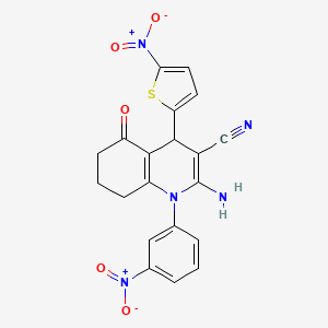 molecular formula C20H15N5O5S B4329848 2-amino-1-(3-nitrophenyl)-4-(5-nitro-2-thienyl)-5-oxo-1,4,5,6,7,8-hexahydroquinoline-3-carbonitrile 