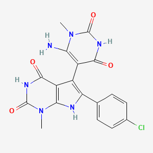 molecular formula C18H15ClN6O4 B4329876 5-(6-amino-1-methyl-2,4-dioxo-1,2,3,4-tetrahydropyrimidin-5-yl)-6-(4-chlorophenyl)-1-methyl-1H-pyrrolo[2,3-d]pyrimidine-2,4(3H,7H)-dione 