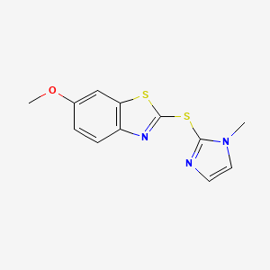 molecular formula C12H11N3OS2 B4329883 6-methoxy-2-[(1-methyl-1H-imidazol-2-yl)thio]-1,3-benzothiazole 