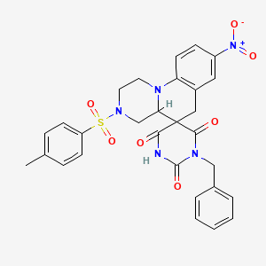 1'-benzyl-3-[(4-methylphenyl)sulfonyl]-8-nitro-2,3,4,4a-tetrahydro-1H,2'H,6H-spiro[pyrazino[1,2-a]quinoline-5,5'-pyrimidine]-2',4',6'(1'H,3'H)-trione