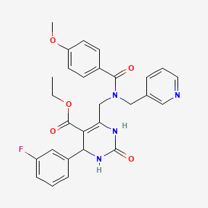 molecular formula C28H27FN4O5 B4329968 ethyl 4-(3-fluorophenyl)-6-{[(4-methoxybenzoyl)(pyridin-3-ylmethyl)amino]methyl}-2-oxo-1,2,3,4-tetrahydropyrimidine-5-carboxylate 