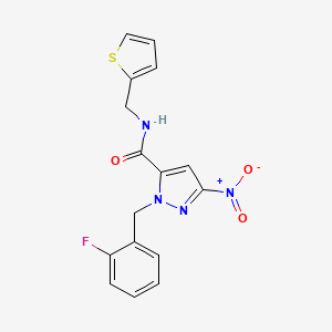molecular formula C16H13FN4O3S B4329991 1-(2-fluorobenzyl)-3-nitro-N-(2-thienylmethyl)-1H-pyrazole-5-carboxamide 