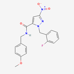 molecular formula C19H17FN4O4 B4329997 1-(2-fluorobenzyl)-N-(4-methoxybenzyl)-3-nitro-1H-pyrazole-5-carboxamide 