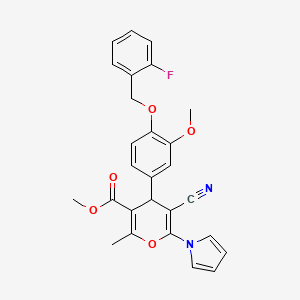 molecular formula C27H23FN2O5 B4330081 methyl 5-cyano-4-{4-[(2-fluorobenzyl)oxy]-3-methoxyphenyl}-2-methyl-6-(1H-pyrrol-1-yl)-4H-pyran-3-carboxylate 