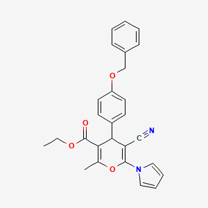 molecular formula C27H24N2O4 B4330084 ethyl 4-[4-(benzyloxy)phenyl]-5-cyano-2-methyl-6-(1H-pyrrol-1-yl)-4H-pyran-3-carboxylate 